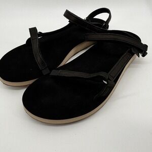 Teva Original Universal Slim Leather Black Tan Sandal Women's 10 Adjustable